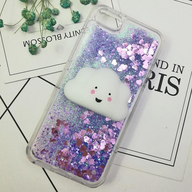 Coque 3D Chat pour iPhone 5s SE 7 7 Plus Coque Liquide Sable Mouvant Paillettes Silicone pour iPhone 8 8 Plus X 6 6s Étui Housse de Téléphone en Caoutchouc Silicone