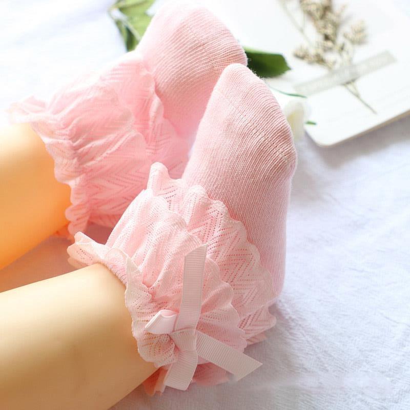 Chaussettes Bébé Neuves Chaussettes Bébé Fille Nouveau-Né en Coton avec Dentelle, Fleurs et Nœuds Mignons