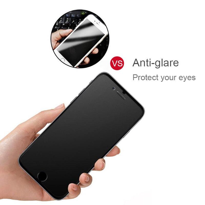 Verre mat dépoli pour iPhone 5 5s 5c SE X XS Max XR, Verre trempé 9H pour iPhone 6 6s 7 8 Plus, Étui de protection en verre, Film en verre trempé compatible avec les étuis, Protecteur d'écran en verre HD clair pour iPhone