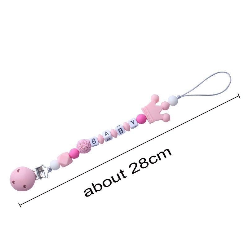 Attache-sucette personnalisée rose en silicone, perles de crochet, couronne en silicone, chaîne attache-sucette pour enfants et bébés.