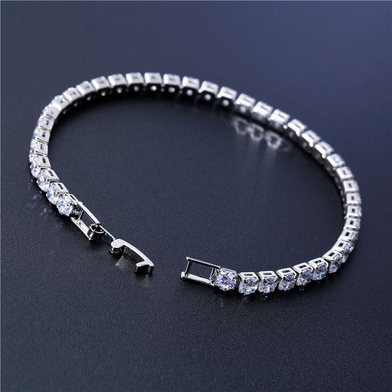 Bracelets de tennis de luxe 4 mm avec diamants brillants, zircon cubique élégant, chaîne Iced Out, bracelet de mariage en cristal pour femmes et hommes en or, argent et design coloré moderne
