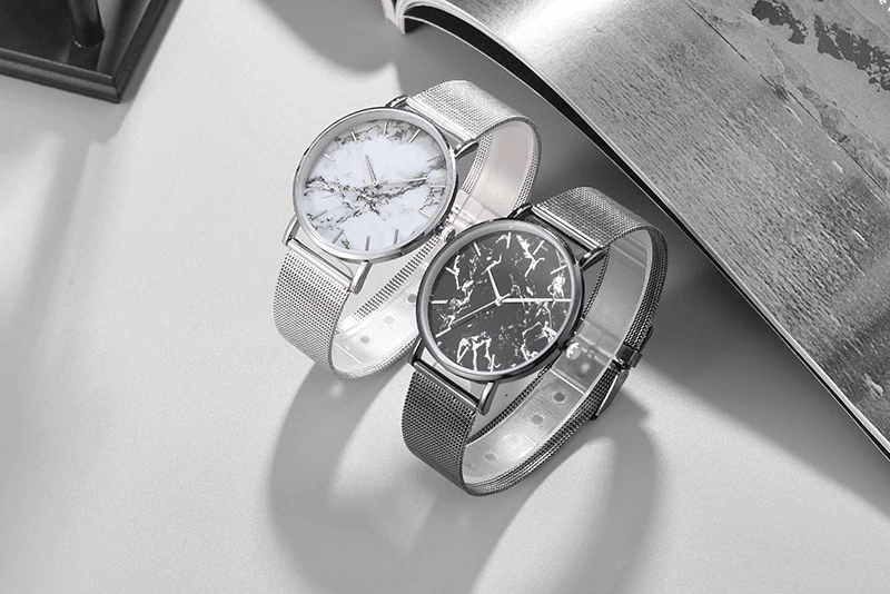 Mode Or Rose Maille Bande Créative Marbre Montre-Bracelet Féminine Montres À Quartz De Luxe Pour Femmes Cadeaux Pour Femmes Et Filles
