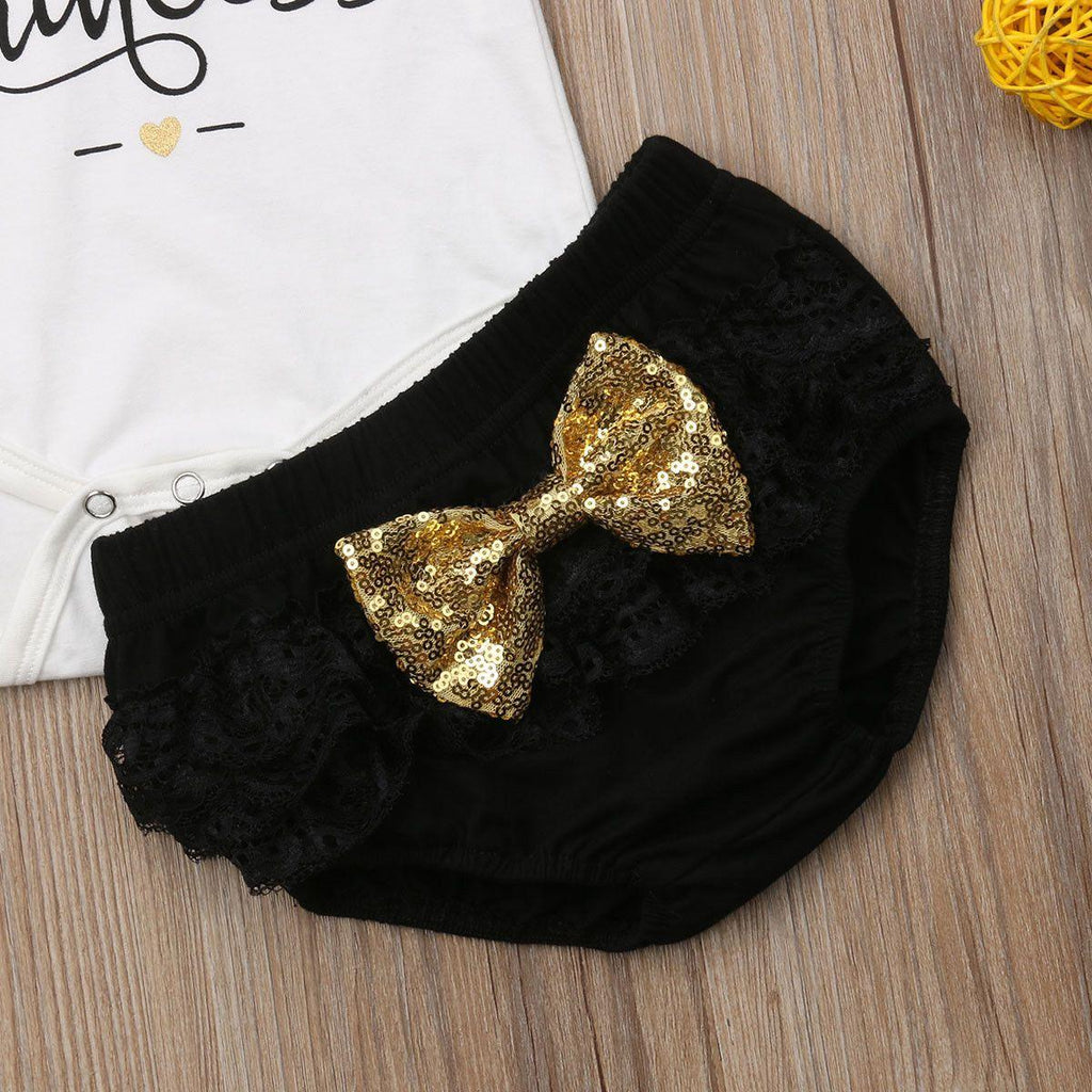 3 PIÈCES Ensemble De Vêtements Mignons Pour Bébés Filles Haut Body Short Pantalon Pour Filles Imprimé Princesse De Papa