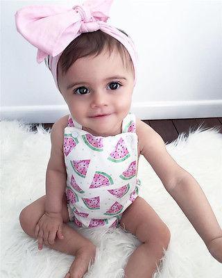 Grenouillère barboteuse pour bébé fille avec bandeau, imprimé pastèque, tenue de soleil, ensemble neuf 0-24 mois au design moderne