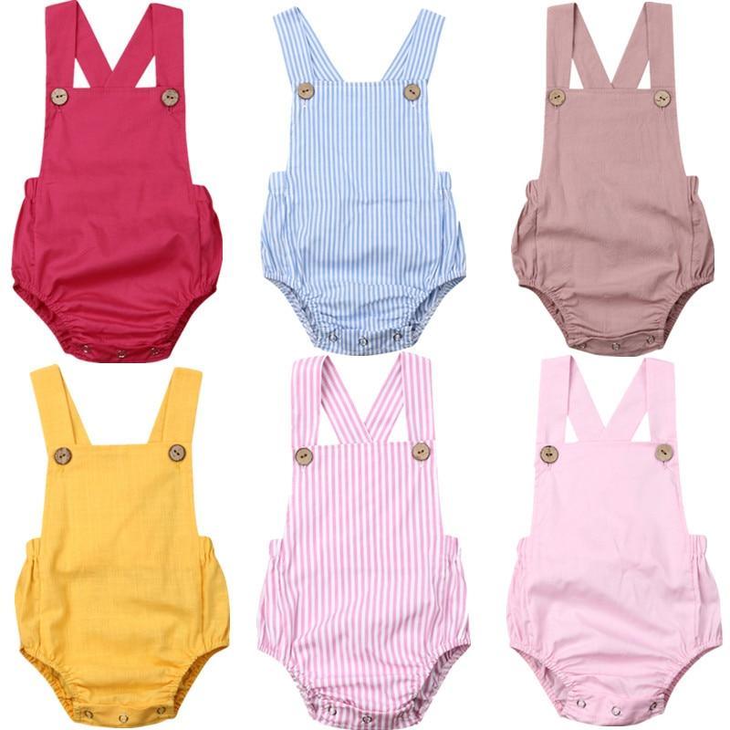 Bébé nouveau-né garçon/fille barboteuse d'été combinaison boutonnée rayée décontractée sans manches dos nu tenues unies vêtements pour filles