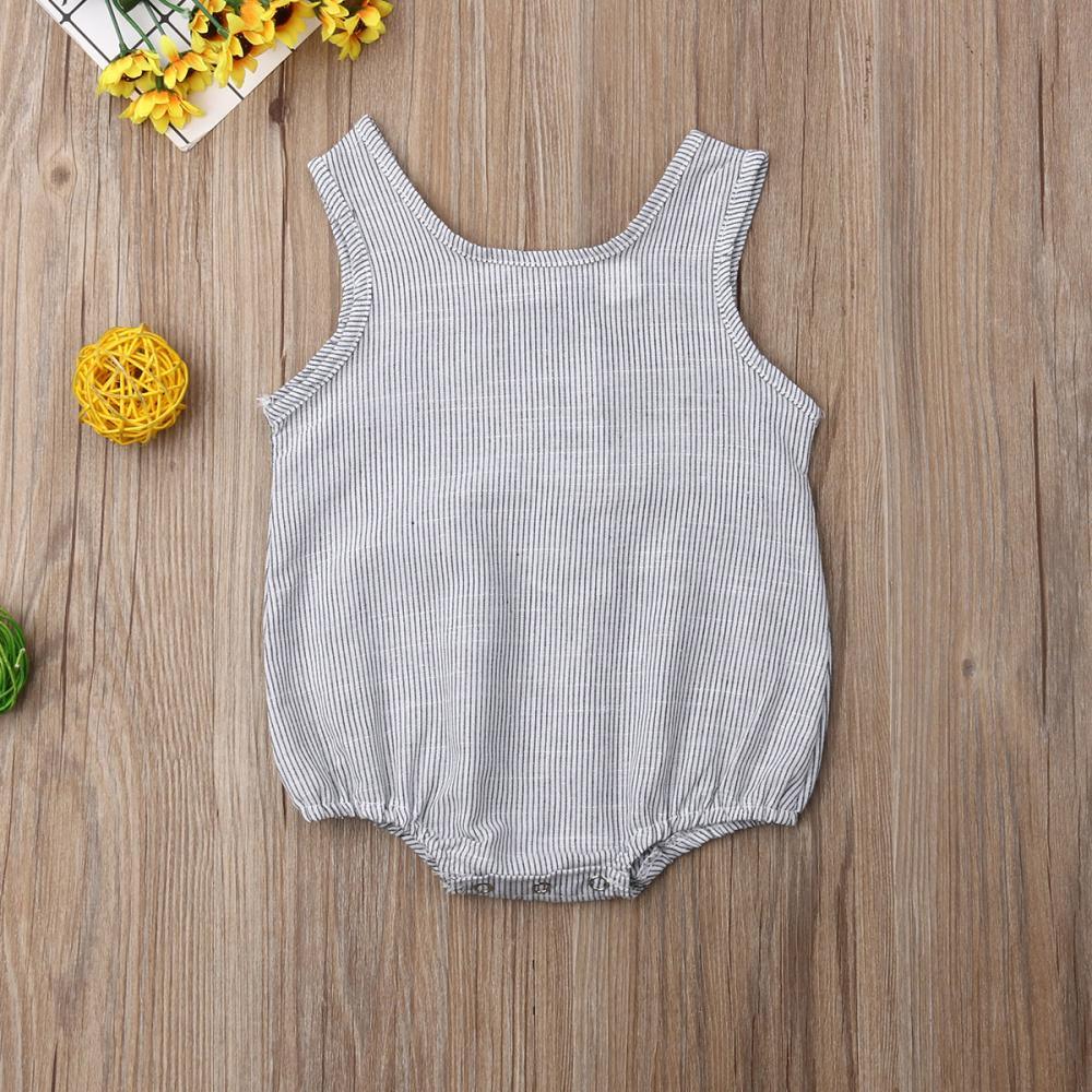Ensemble barboteuse sans manches en coton et lin pour nouveau-né fille et garçon avec boutons