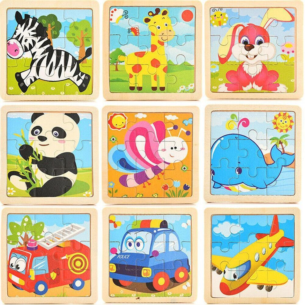 10pcs Jouets en bois pour enfants, Puzzle Animal de dessin animé, Jeux d'apprentissage précoce, Intelligence, Éducation