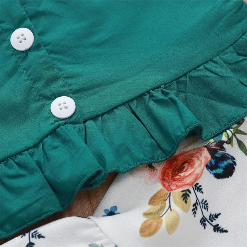 Robe élégante 2 pièces pour bébé fille avec hauts à volants et robe fleurie au design moderne et intéressant pour bébés filles