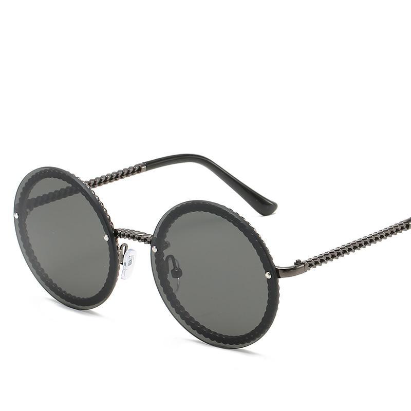Célèbre Lunettes de Soleil Rondes Rétro Sans Monture Élégantes pour Femme et Dame avec Zircons et Diamants et Protection UV400