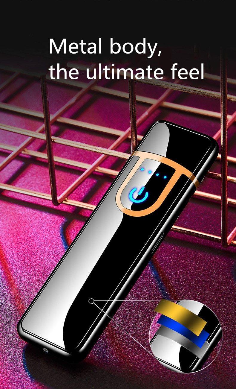 Briquet Électronique USB Moderne de Luxe, Coupe-Vent, Mince, Coloré, avec Capteur Tactile et Gravure Dragon, Idéal pour un Cadeau