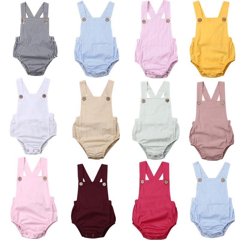 Bébé nouveau-né garçon/fille barboteuse d'été combinaison boutonnée rayée décontractée sans manches dos nu tenues unies vêtements pour filles