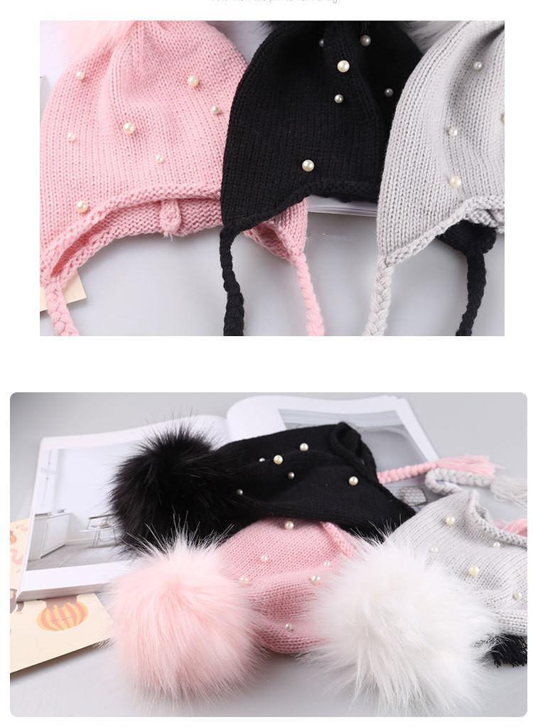 Magnifiques Bonnets Bébé Hiver Doux et Chaud en Tricot avec Pompon, pour Nouveau-nés, Enfants, Garçons et Filles, Motif Perles Mignonnes