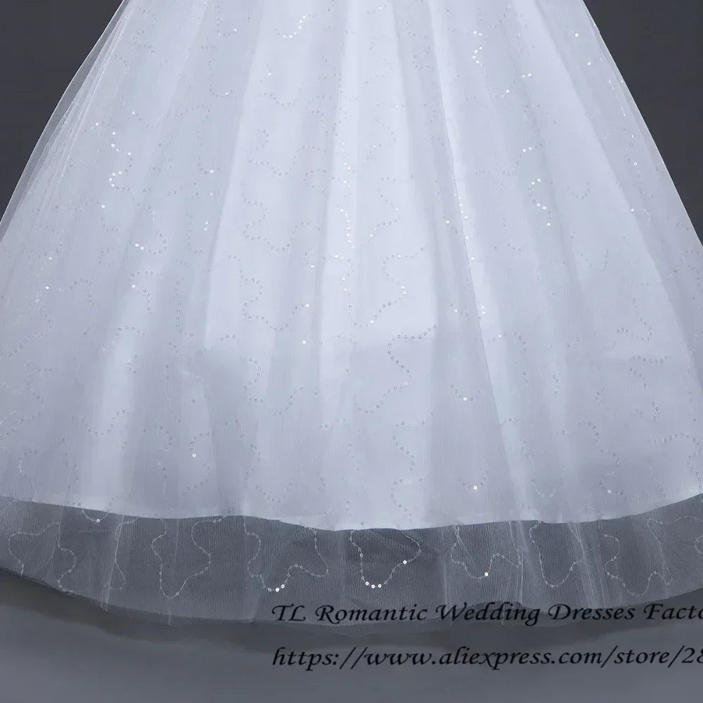 Robe de mariée grande taille, photo réelle, rouge, blanche pure, dentelle, col rond, paillettes, robes de mariée pas cher, robes de princesse, HS587