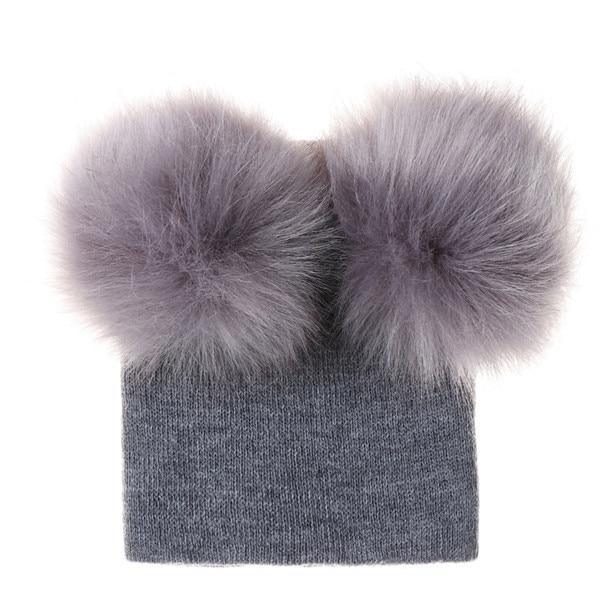 Nouvelle Tendance Bonnet Bébé Hiver Tricoté Chaud Double Pompon Fourrure Casquettes Bonnets Pour Filles Au Design Moderne