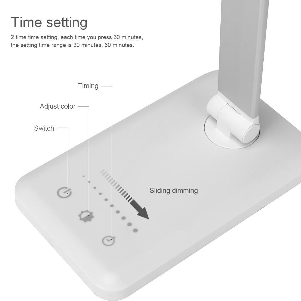 STEVVEX Lampe de lecture de bureau dimmable pliable rotative avec interrupteur tactile, lampe de table LED avec port de charge USB CC, lampe de bureau avec fonction de minuterie pour chambre d'enfant