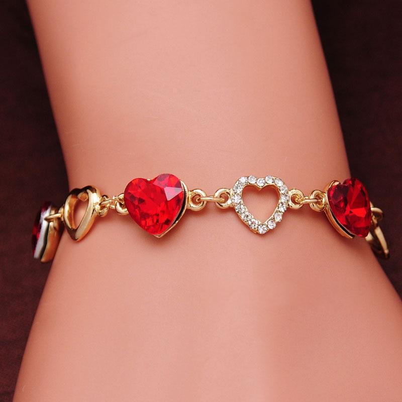 Élégant Luxe Diamant Cœur Romantique Bracelets pour Femmes Couleur Or Cristal Breloques Bracelets Joncs Bijoux de Mode Style Bracelet