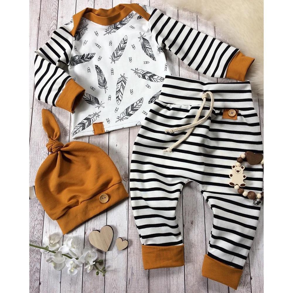 Pyjama moderne Babz pour bébé garçon/fille - Haut à manches longues en plumes et pantalon rayé pour enfants