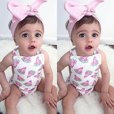 Grenouillère barboteuse pour bébé fille avec bandeau, imprimé pastèque, tenue de soleil, ensemble neuf 0-24 mois au design moderne