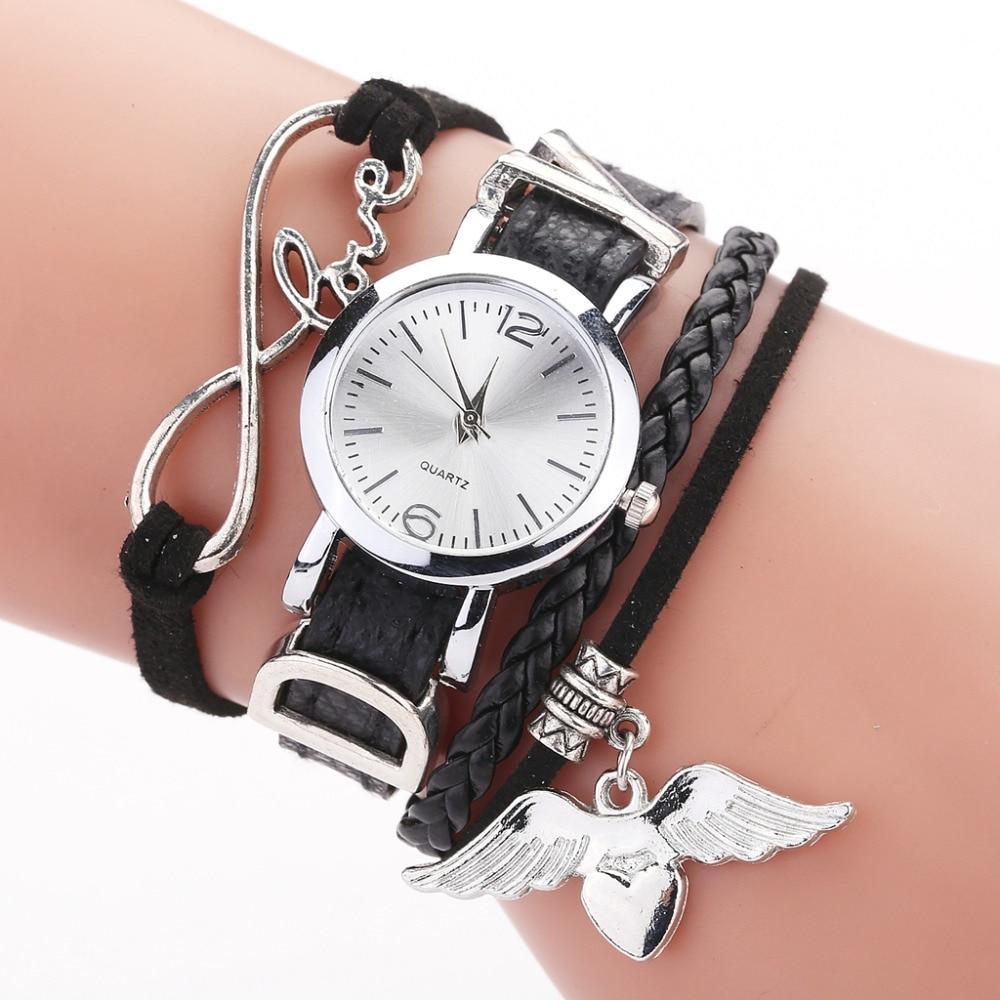 Montres pour femmes luxe argent cœur pendentif bracelet cuir quartz horloge dames montre-bracelet pour femmes et filles