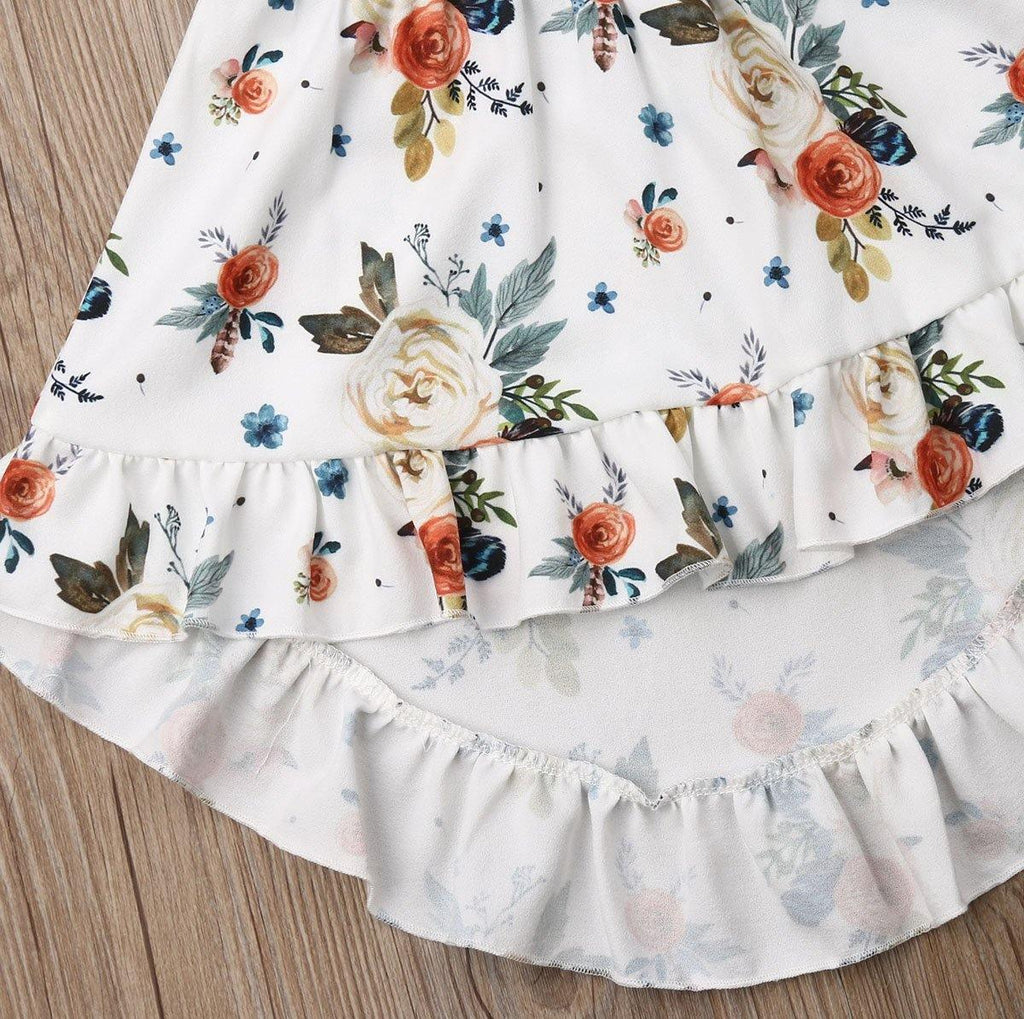 Robe élégante 2 pièces pour bébé fille avec hauts à volants et robe fleurie au design moderne et intéressant pour bébés filles