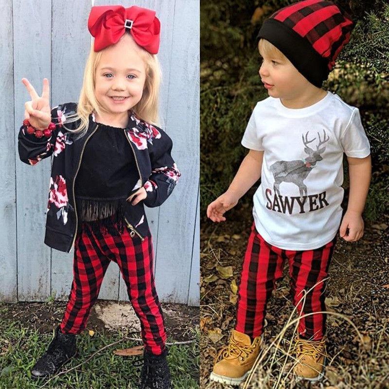 Pantalon rouge moderne pour bébés et enfants - Vêtements mignons pour bébés - Pantalon à carreaux pour filles