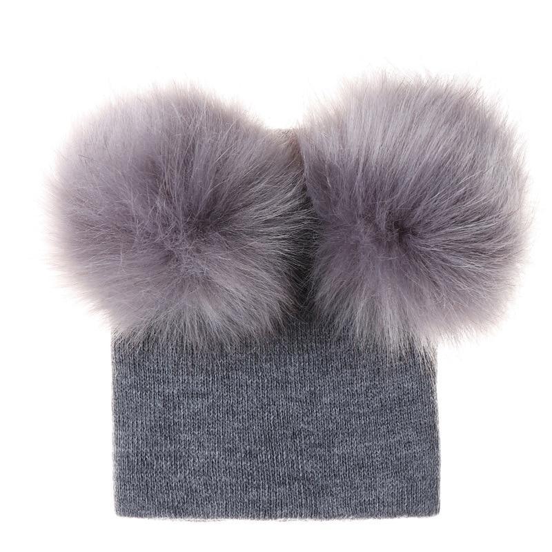 Nouvelle Tendance Bonnet Bébé Hiver Tricoté Chaud Double Pompon Fourrure Casquettes Bonnets Pour Filles Au Design Moderne