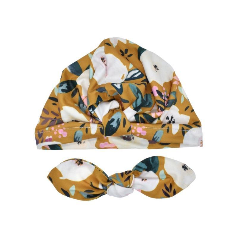 Joli bonnet turban en coton doux à imprimé nœud avec oreilles de lapin, style indien, pour bébés filles