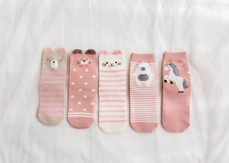 Lot de 5 paires de chaussettes bébé 100 % coton unisexe pour filles et garçons, douces et chaudes, motif dessin animé