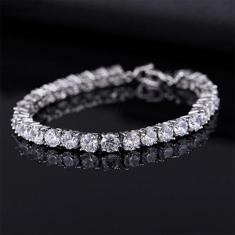 Bracelets de tennis de luxe 4 mm avec diamants brillants, zircon cubique élégant, chaîne Iced Out, bracelet de mariage en cristal pour femmes et hommes en or, argent et design coloré moderne
