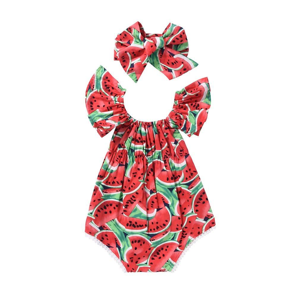 Bébé Nouveau-né Filles Pastèque Imprimé Sans Manches Body Barboteuse Coucher de Soleil Vêtements Décontractés pour Filles