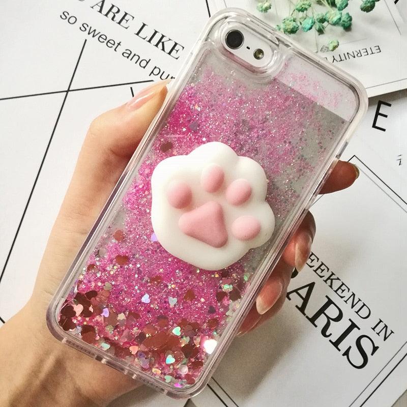 Coque 3D Chat pour iPhone 5s SE 7 7 Plus Coque Liquide Sable Mouvant Paillettes Silicone pour iPhone 8 8 Plus X 6 6s Étui Housse de Téléphone en Caoutchouc Silicone