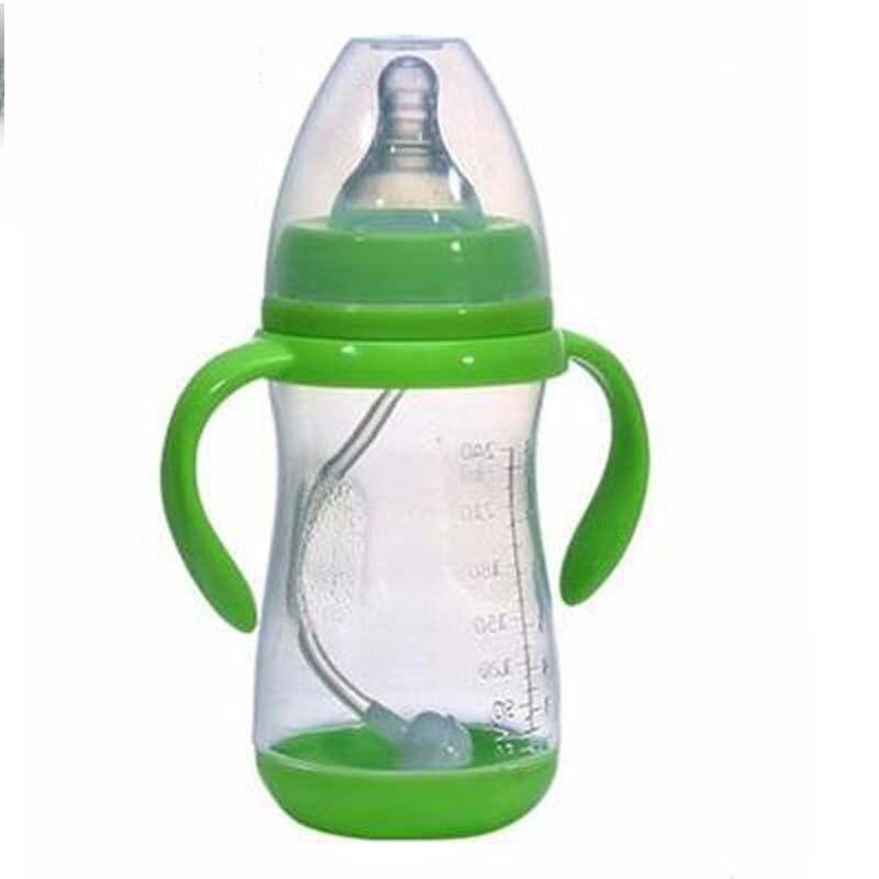 Biberon anti-colique en plastique sans BPA avec paille pour bébé, idéal pour l'eau et le jus, pour l'alimentation des nourrissons