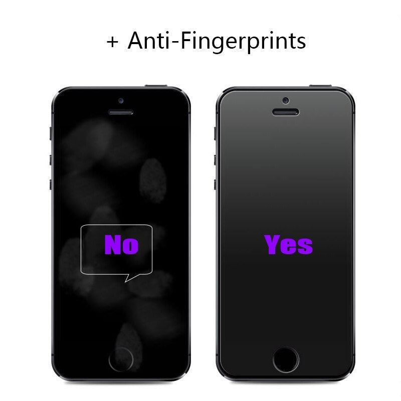 Verre mat dépoli pour iPhone 5 5s 5c SE X XS Max XR, Verre trempé 9H pour iPhone 6 6s 7 8 Plus, Étui de protection en verre, Film en verre trempé compatible avec les étuis, Protecteur d'écran en verre HD clair pour iPhone