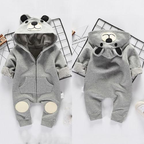 Mignon Ours Nouveau-né Bébé Garçon Fille Enfant Grenouillère à Capuche Oreilles Fermeture Éclair Cartoon Patchwork Combinaison pour Bébés Filles et Garçons