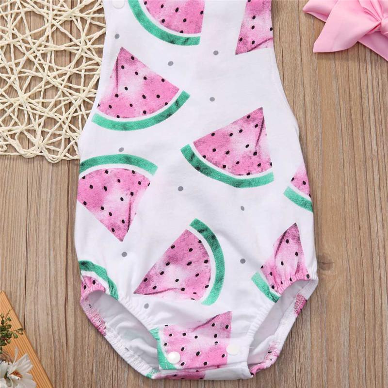 Grenouillère barboteuse pour bébé fille avec bandeau, imprimé pastèque, tenue de soleil, ensemble neuf 0-24 mois au design moderne