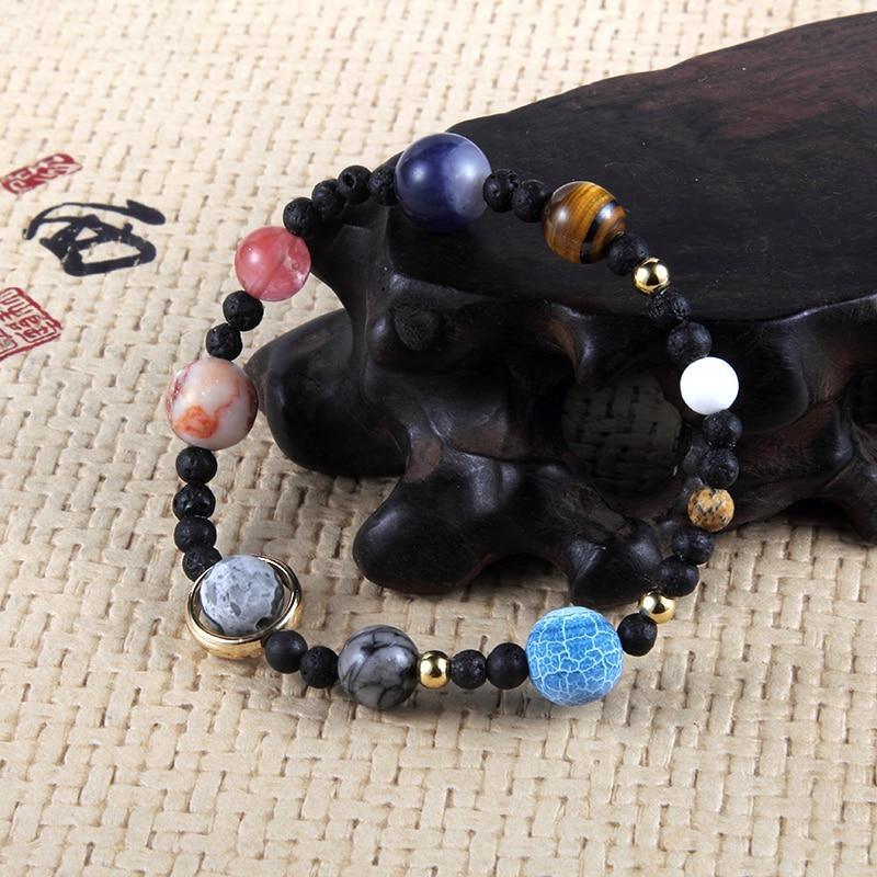 Bracelet Système Solaire Galaxie Univers Neuf Planètes Pierres Naturelles Étoiles Terre Lune Pour Femmes Hommes Bijoux De Mode