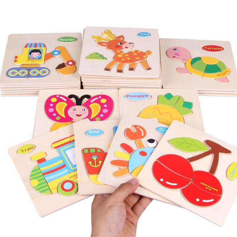 Puzzles 3D en bois Stevvex modernes et intéressants pour l'apprentissage des bébés, puzzles d'animaux de dessin animé et de fruits pour enfants, jouet éducatif intelligent pour enfants