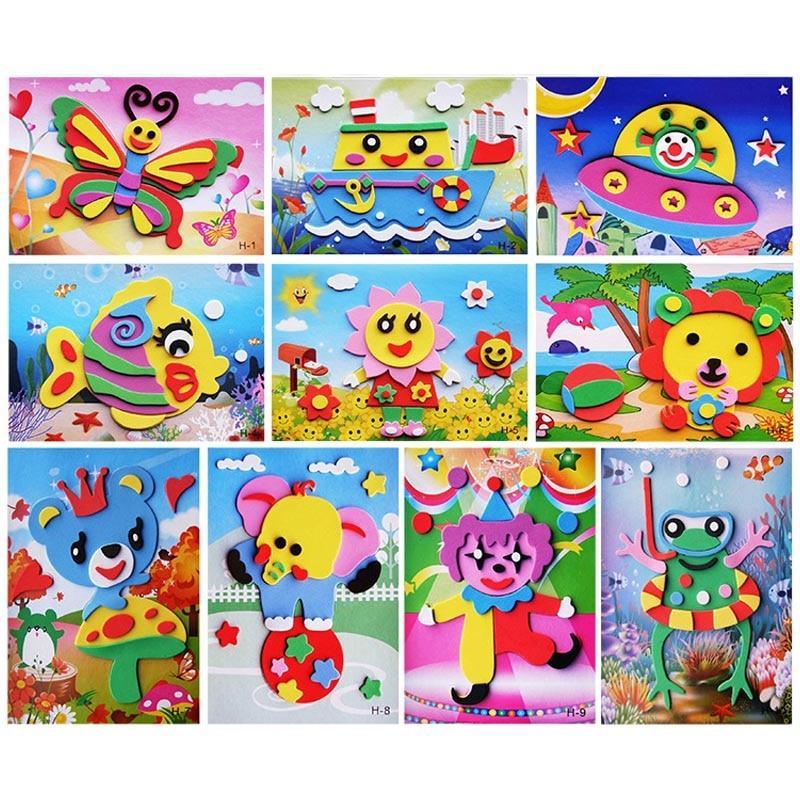 10 designs/lot Autocollants Mousse EVA 3D Dessin Animé Puzzle Série Enfants Motifs Multiples Styles Jouets pour Cadeau d'Anniversaire Enfant