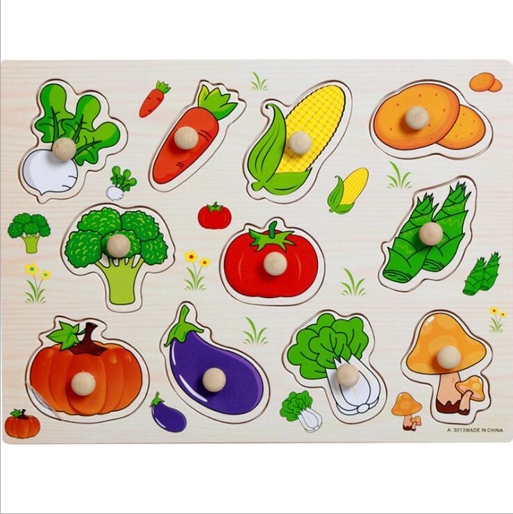 Table Éducative Précoce pour Enfants avec Formes de Légumes et Animaux, Jouet Puzzle en Bois à Saisir pour Bébé, Apprentissage de l'Alphabet et des Chiffres, Jouet en Bois Éducatif pour Enfant