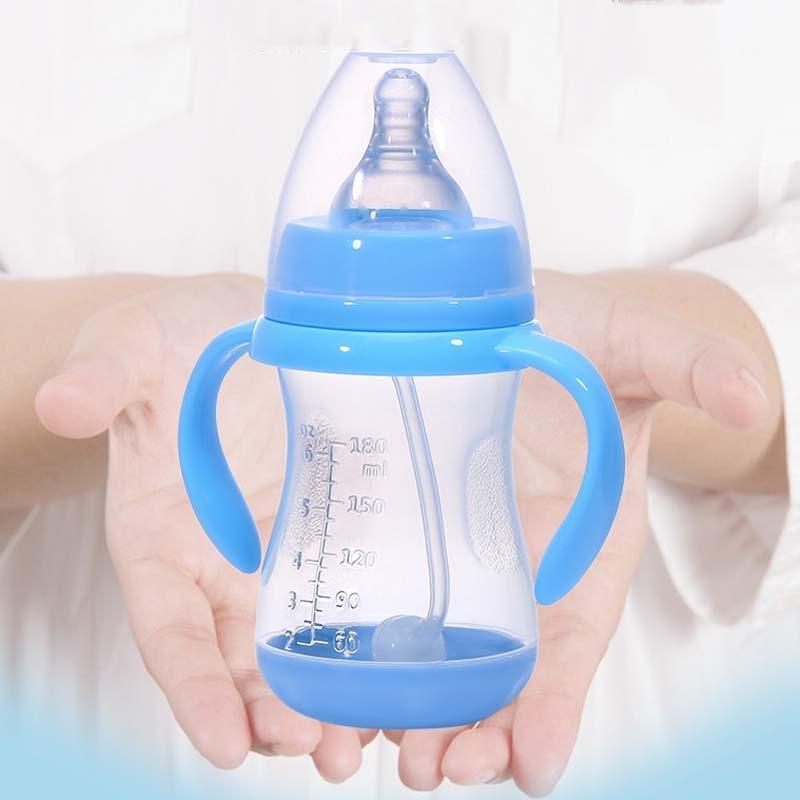 Biberon anti-colique en plastique sans BPA avec paille pour bébé, idéal pour l'eau et le jus, pour l'alimentation des nourrissons