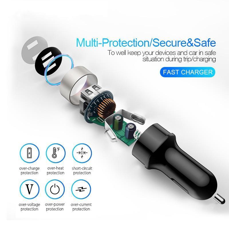 Chargeur de voiture USB double 3.1A avec écran LED Chargeur de téléphone portable universel Gadgets utiles pour les conducteurs