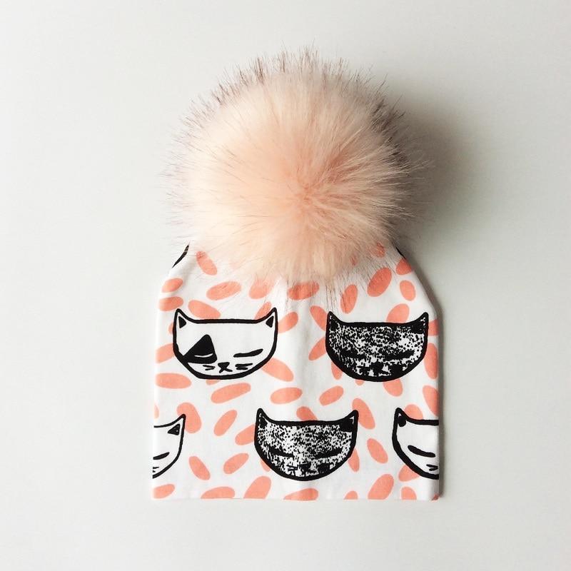 Casquette à Pompon en Coton Imprimé Dessin Animé Luxueuse et Moderne pour Tout-petits Garçons et Filles, Bonnets Bébé avec Pompon pour Enfants