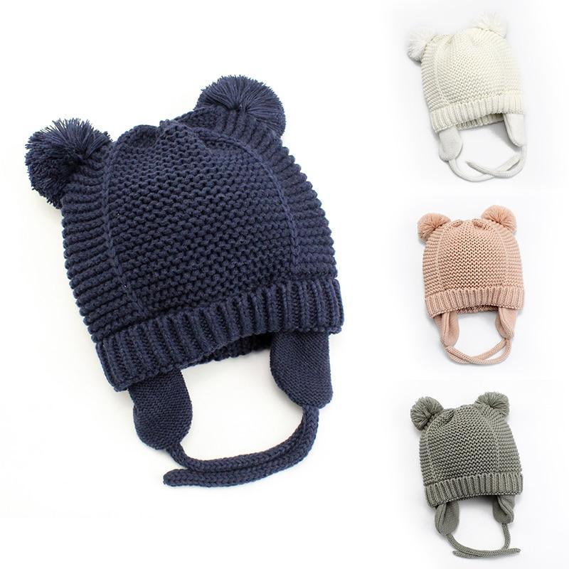 Bonnet Bébé Tricoté Pompon Élégant et Moderne, Épais, Chaud, Cache-Oreilles d'Hiver pour Enfants Garçons et Filles
