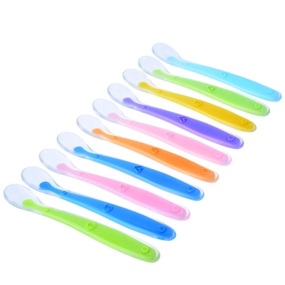 Cuillères pour bébé Plats d'alimentation Vaisselle pour enfants Couverts Cuillère en silicone Outils de patchwork Lot Louche à soupe