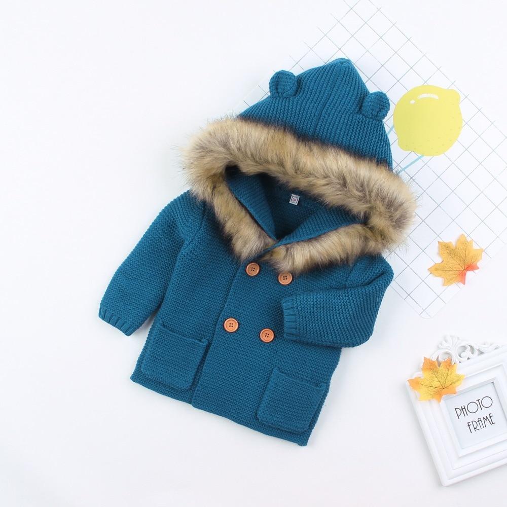 Gilet Moderne Tricoté Chaud d'Hiver à Manches Longues et Capuche pour Nouveau-né, Combinaison Veste et Manteau