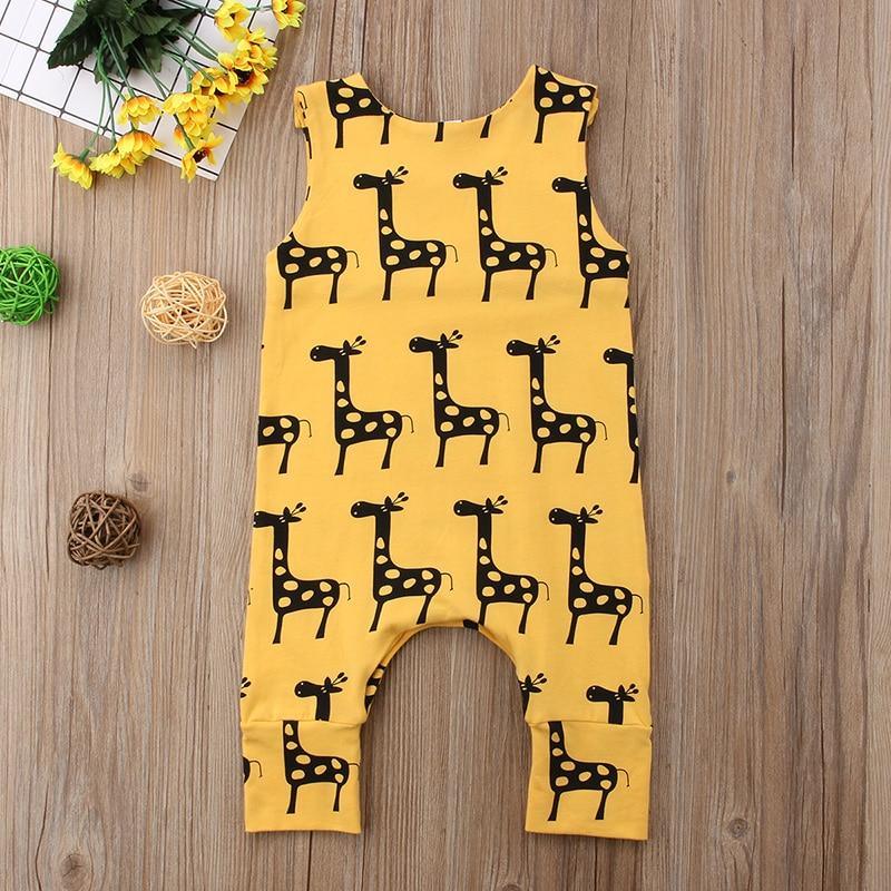 Adorables Barboteuses Sans Manches en Coton pour Bébé Fille Garçon, avec Motif Animal Dessin Animé et Design Girafe