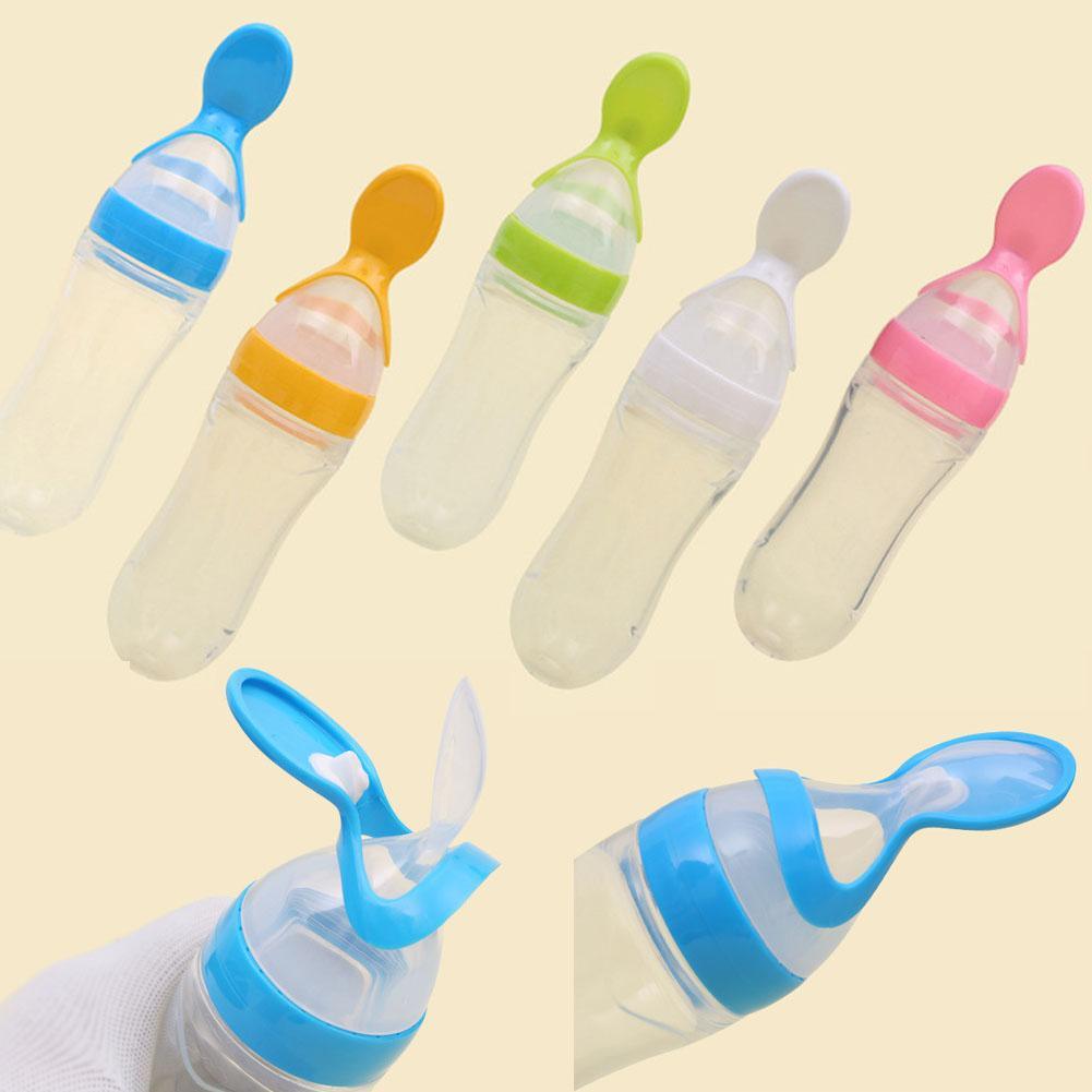 Biberon de céréales de riz avec cuillère pour bébé en silicone pour l'alimentation, le meilleur cadeau pour les enfants et les bébés
