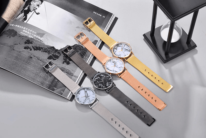 Mode Or Rose Maille Bande Créative Marbre Montre-Bracelet Féminine Montres À Quartz De Luxe Pour Femmes Cadeaux Pour Femmes Et Filles