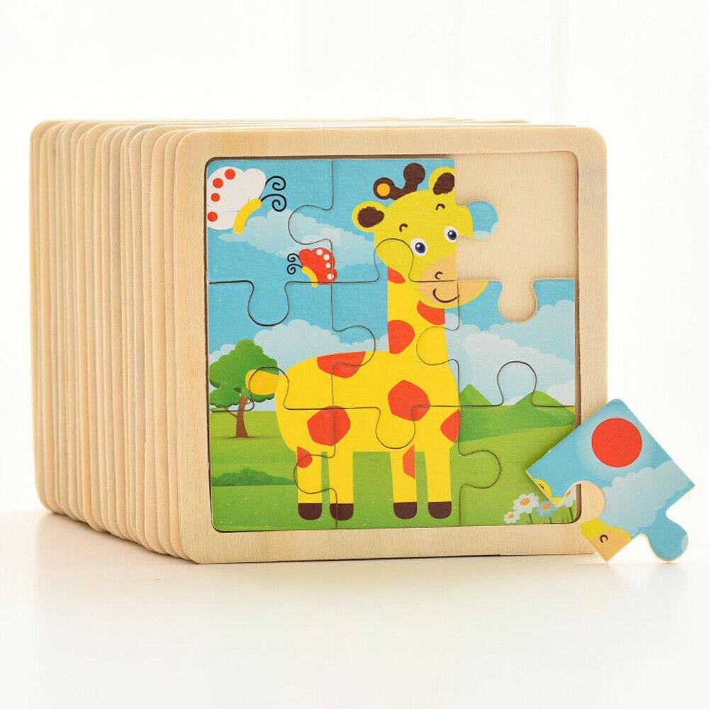 10pcs Jouets en bois pour enfants, Puzzle Animal de dessin animé, Jeux d'apprentissage précoce, Intelligence, Éducation