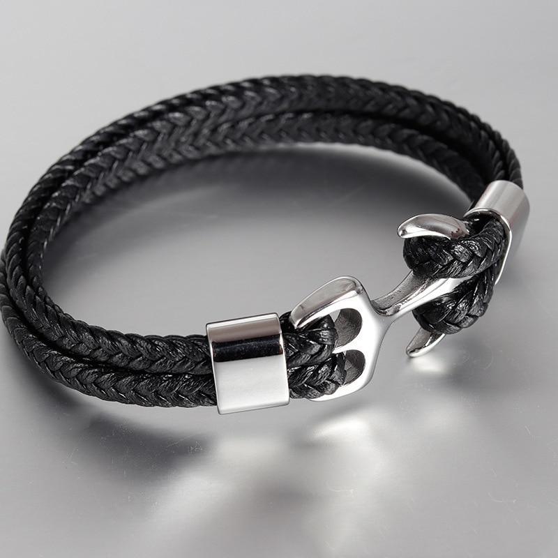 Bracelet élégant en cuir à la mode pour hommes Bijoux Bracelet en cuir de luxe bleu Ancre en acier inoxydable doré Corde tressée Superbe style nautique Cadeau bracelet d'amitié